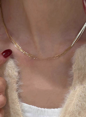 三层蛇骨金项链女通勤百搭素圈