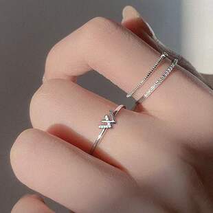 925纯银W字母戒指女ins个性精致2024新款潮开头可调节食指指环