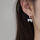 s925纯银蝴蝶结耳环女轻奢小众高级感耳扣2024年新款 气质耳饰 爆款