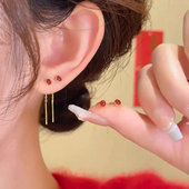 s925纯银红色相思豆耳线女轻奢小众设计高级感耳钉2025新款 耳饰潮