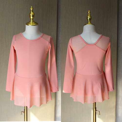 高弹锦纶儿童长袖舞蹈练功裙