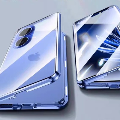 苹果16手机壳双面玻璃磁吸带卡扣