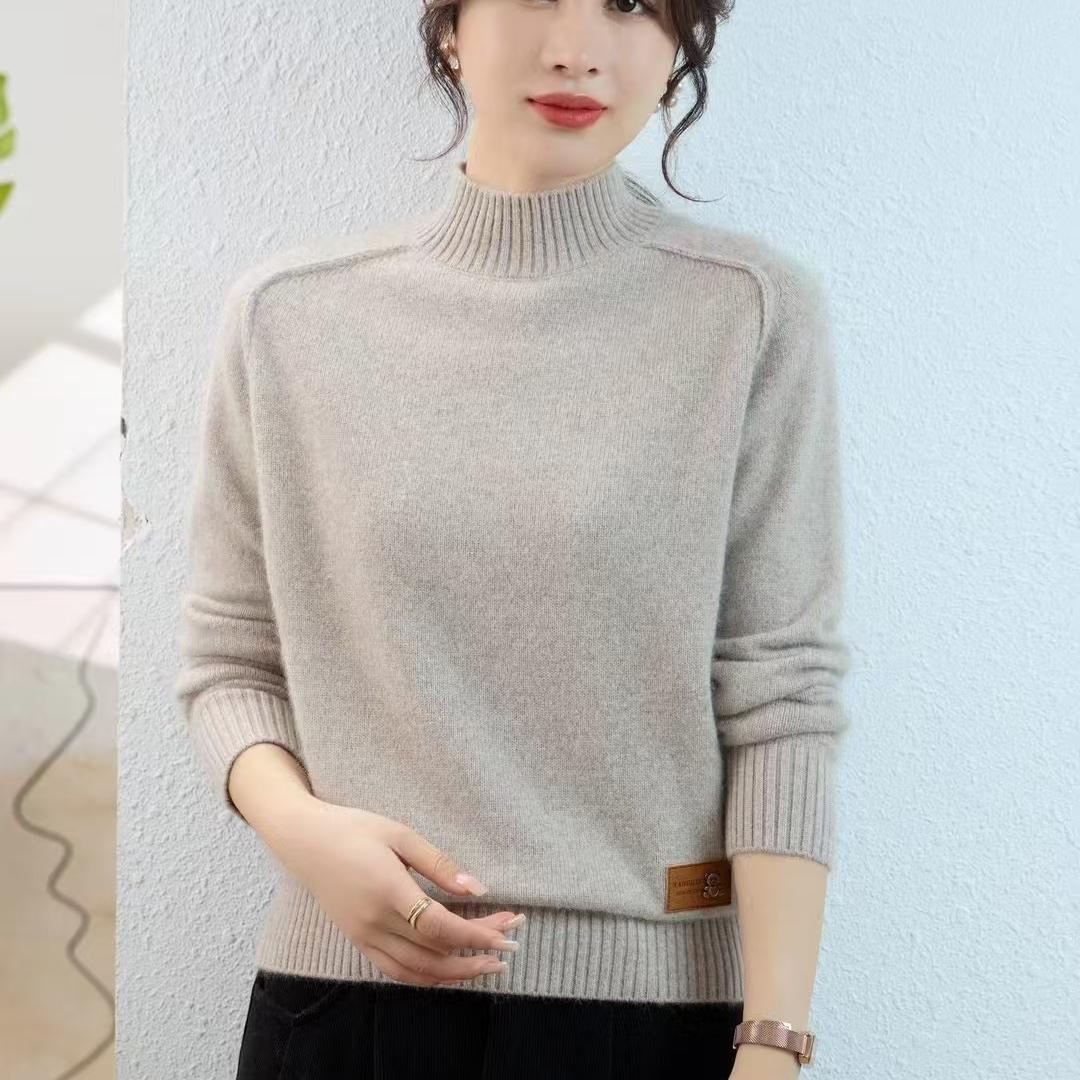 乐久时尚通勤羊绒女新款半高领中年妈妈加厚毛衣秋冬保暖内搭宽松