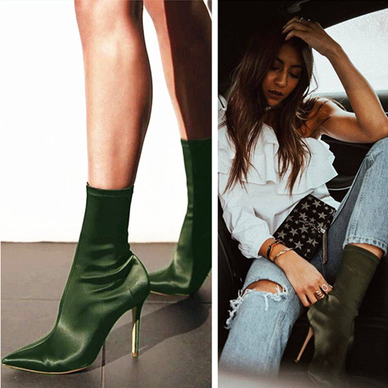 2019 Autumn and winter High-heeled Women's Shoes Tip Stiletto Bootie Plush Elastic force In cylinder Ankle boots Thin Riding bootsin the Women's Shoes, Boots  category - from Buy2taobao.com to provide professional Taobao agent buy service