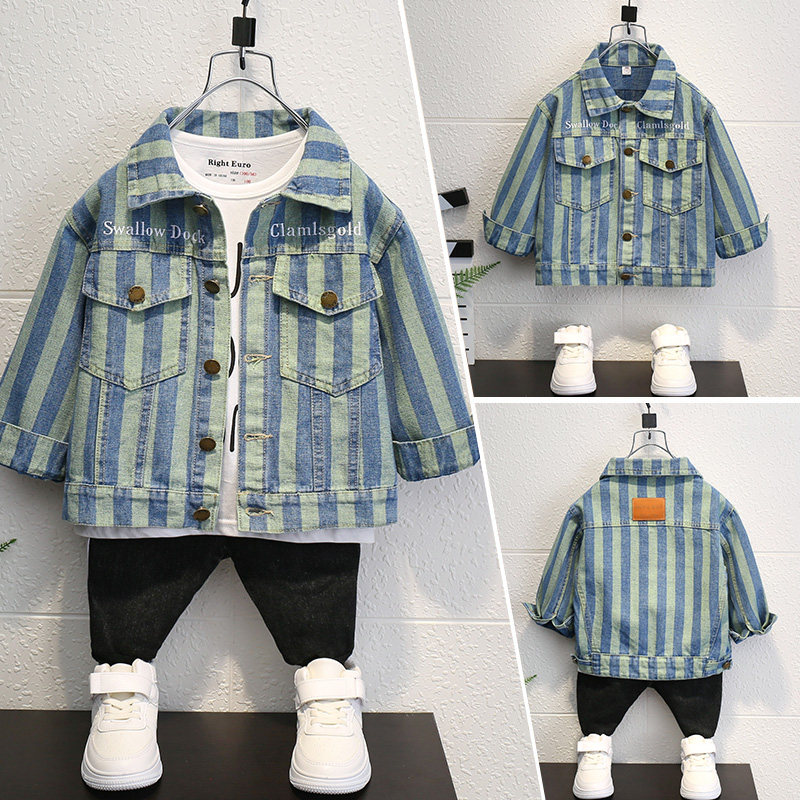 아동 의류 소년 가을 데님 재킷 2024 새로운 잘 생긴  봄 가을 스트리트 탑 어린이 유행 재킷