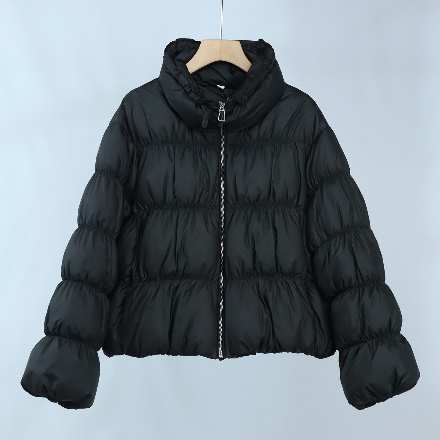 545韩版褶皱立领短款羽绒服女冬季新款设计感加厚面包服外套