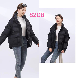 歆苒【杨Y系列】23冬短款立领荷叶边刺绣宽松加厚羽绒服外套420