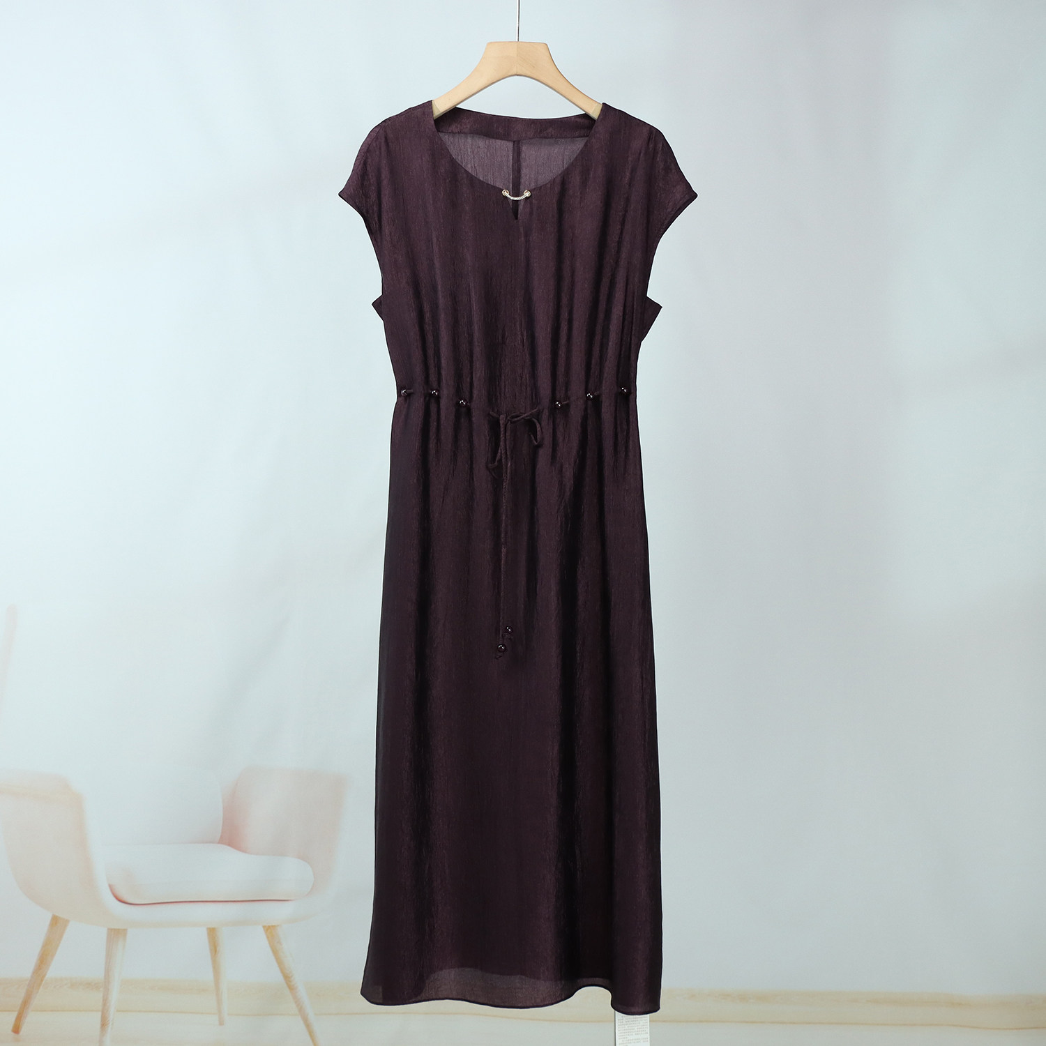 040时尚钉珠收腰无袖连衣裙女夏季新款气质长裙欧洲站大码女装