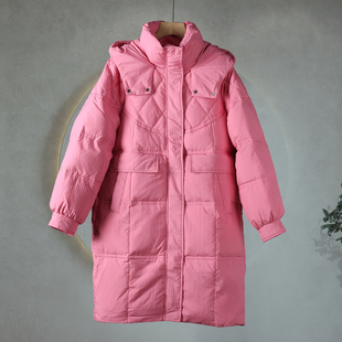 523冬季新款连帽中长款纯色加厚宽松休闲时尚白鸭绒羽绒外套