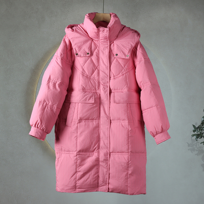 523冬季新款连帽中长款纯色加厚宽松休闲时尚白鸭绒羽绒外套