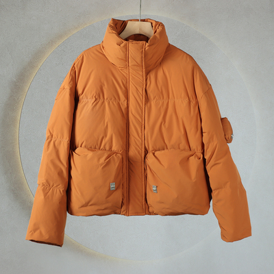 258冬季新款宽松时尚短款小个子显瘦立领面包服白鸭绒羽绒外套