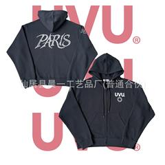 UVU卫衣发泡印花运动服高街男女开衫连帽外套休闲长裤套装