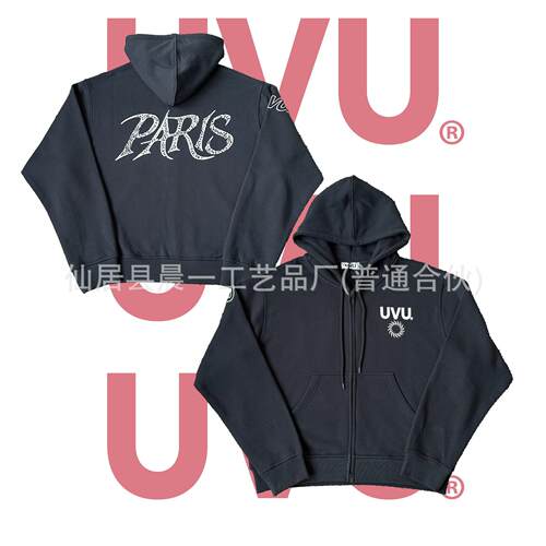 UVU卫衣发泡印花运动服高街男女开衫连帽外套休闲长裤套装