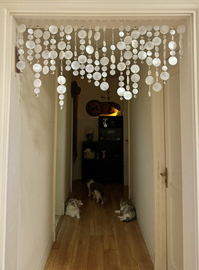 高品质贝壳片隔断帘贝壳帘玄关卫生间卧室贝壳门帘屏风免打孔安装