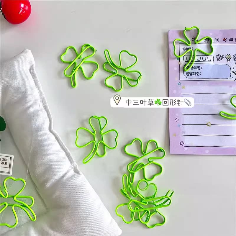 创意三叶草可爱书签回形针彩色造型打包异形学生曲别针文具出卡