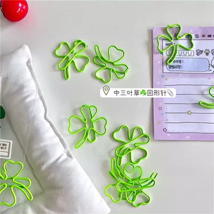 创意三叶草可爱书签回形针彩色造型打包异形学生曲别针文具出卡
