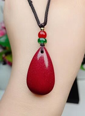 真品古风朱砂水滴吊坠男女招财转运项链本命年护身符平安新年礼物