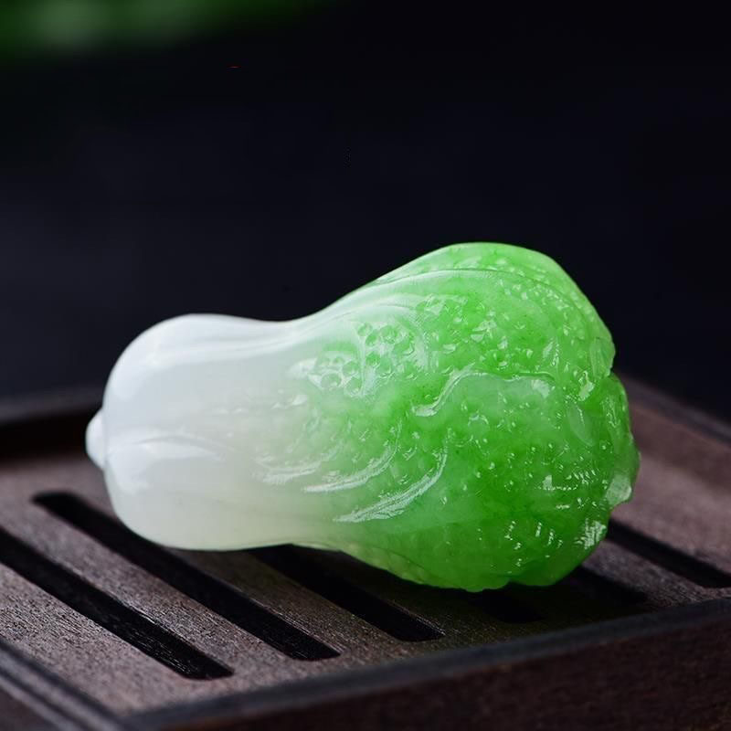新品青色白菜吊坠和田色百财手把件车挂坠男女玉佩挂饰时尚百搭
