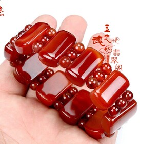 天然正品红玛瑙玉髓手牌手链冰种酒红飘花纯手工玉石男款手链手镯