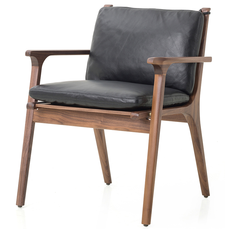 北欧简约设计仁餐厅扶手椅实木胡桃木布艺皮餐椅书桌椅陈设展示椅