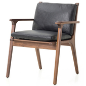 北欧简约设计仁餐厅扶手椅实木胡桃木布艺皮餐椅书桌椅陈设展示椅