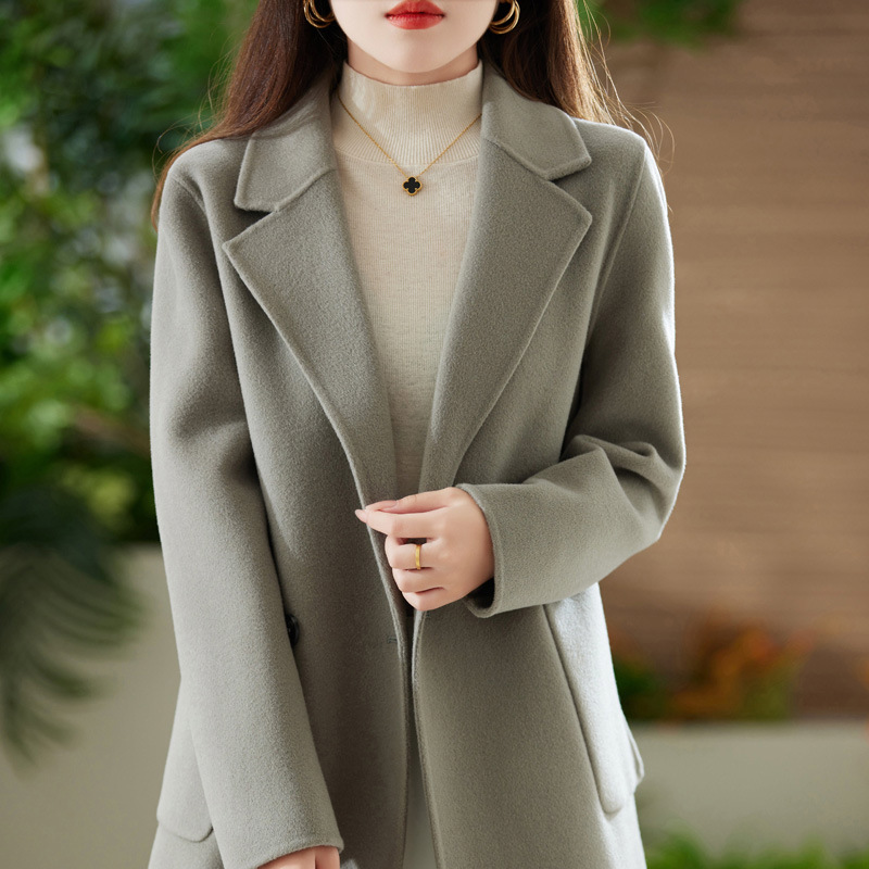 2024秋冬新款双面羊绒大衣女中长款西装领宽松显瘦小个子双面外套