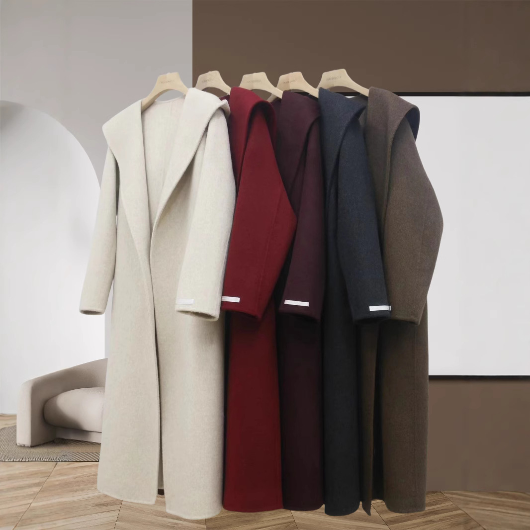 连帽浴袍双面羊绒大衣女韩版超长款厂家简约大气女式毛呢外套冬季