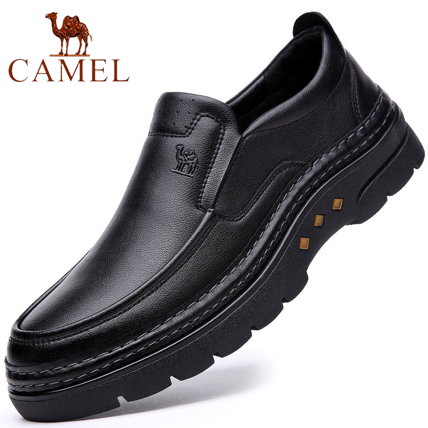 骆驼男鞋真皮商务皮鞋2025新款手工缝线冬季加绒保暖中老年棉鞋男