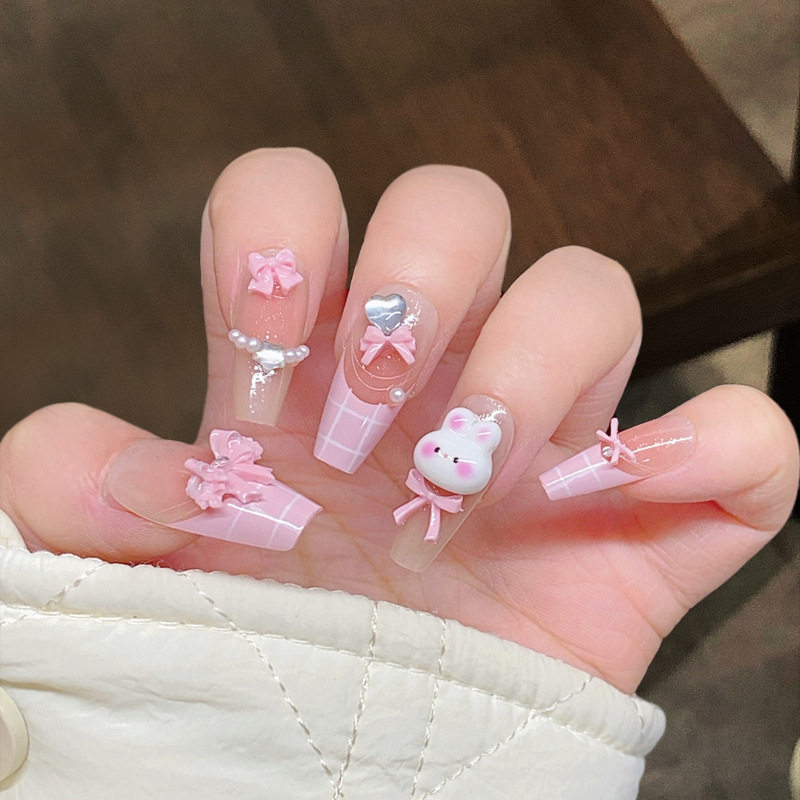 手工儿童美甲穿戴甲高级感中长款可爱粉兔子指甲贴片2026马年新款,彩妆/香水/美妆工具,穿戴甲/甲片,淘宝优惠券,粉丝福利购,淘宝优惠卷