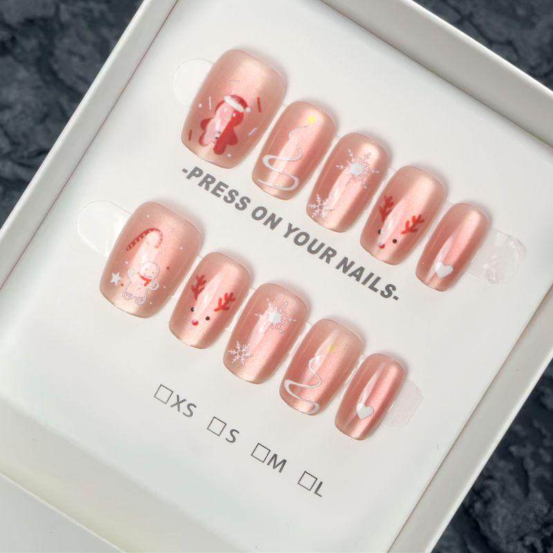 纯手工穿戴甲2026新年款圣诞雪人短款儿童醒狮假指甲贴片马年美甲,彩妆/香水/美妆工具,穿戴甲/甲片,淘宝优惠券,粉丝福利购,淘宝优惠卷