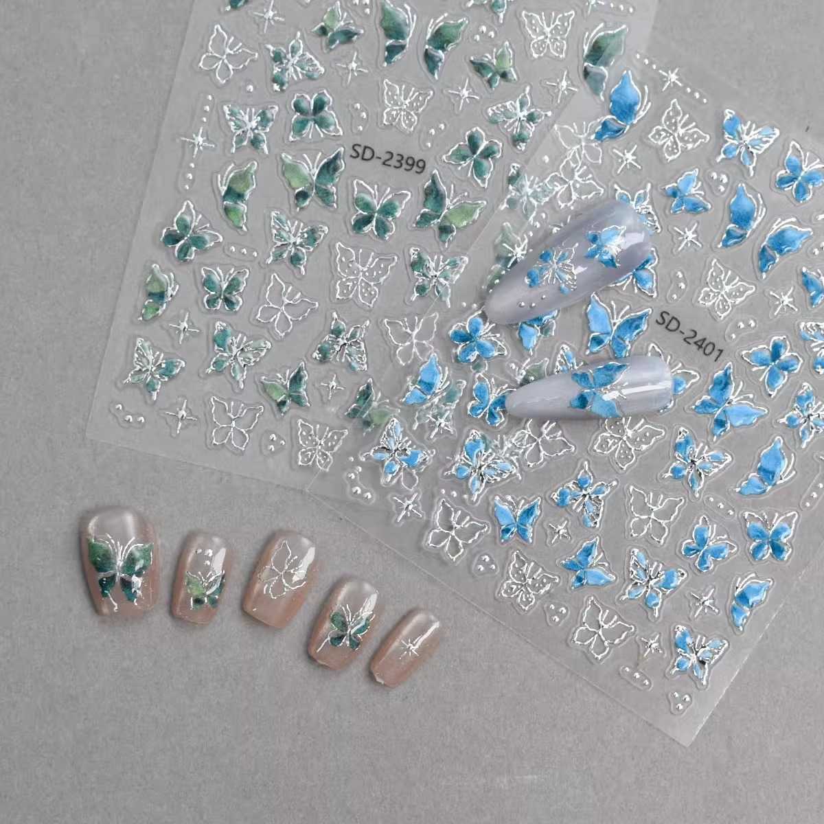 网红果冻质感蝴蝶结樱桃美甲贴纸