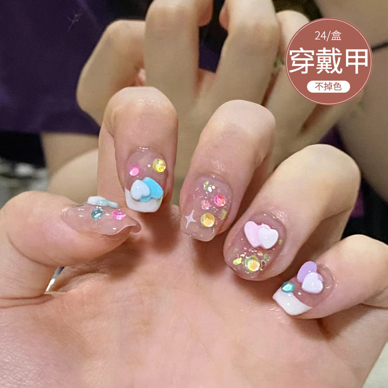 儿童美甲穿戴甲短款2026新款甜心多巴胺24片装全尺码女孩指甲贴片