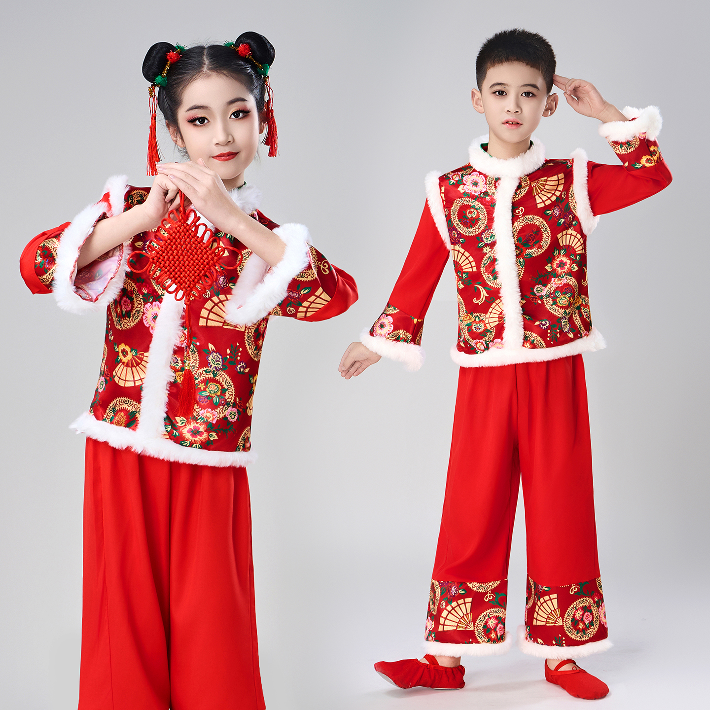 元旦男女童喜庆秧歌打鼓服演出服