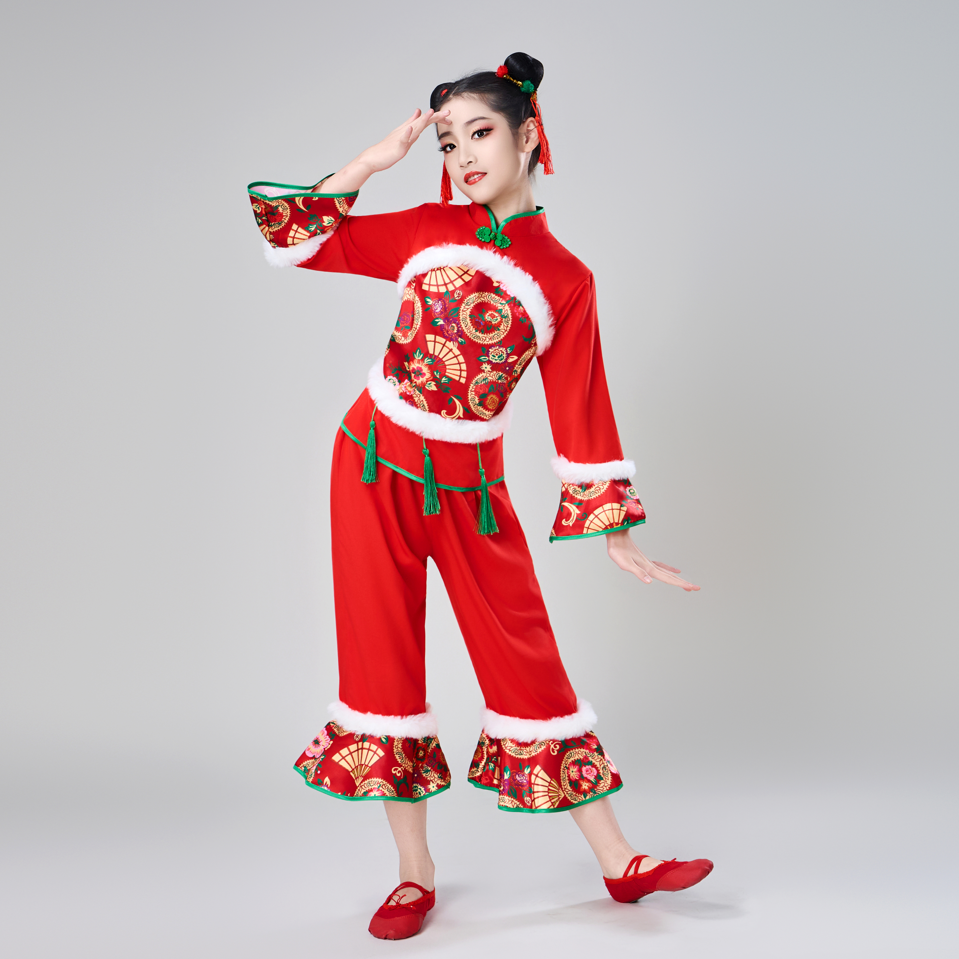 元旦儿童秧歌服表演服中国风打鼓演出服男女童喜庆开门红舞蹈服装