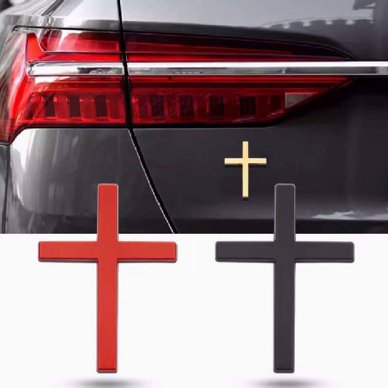 十字架车贴汽车3D立体改装金属车贴电动摩托车身十字架车标尾箱贴