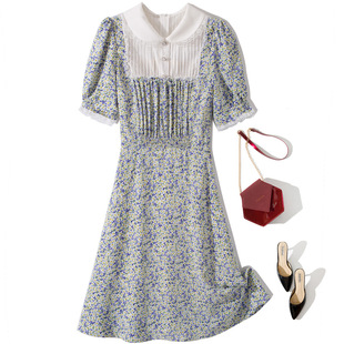 短袖 Sera轻奢L6005 翻领蕾丝拼接开衬碎花森系女装 新款 2021春款