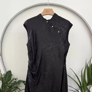 纯黑色桑蚕丝显瘦连衣裙修身 新中式 轻奢优雅柔滑 蒂文特 Sera轻奢