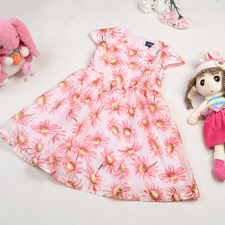 新品卡系列夏季短袖棉质红花色连衣裙KW522N022