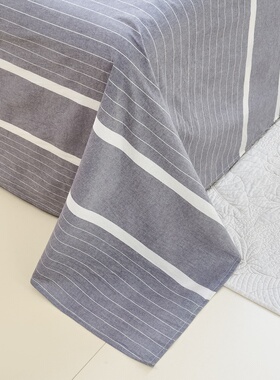 灰白色条纹全棉色织水洗棉床单单件母婴级A类纯棉被单单人1.21.5m