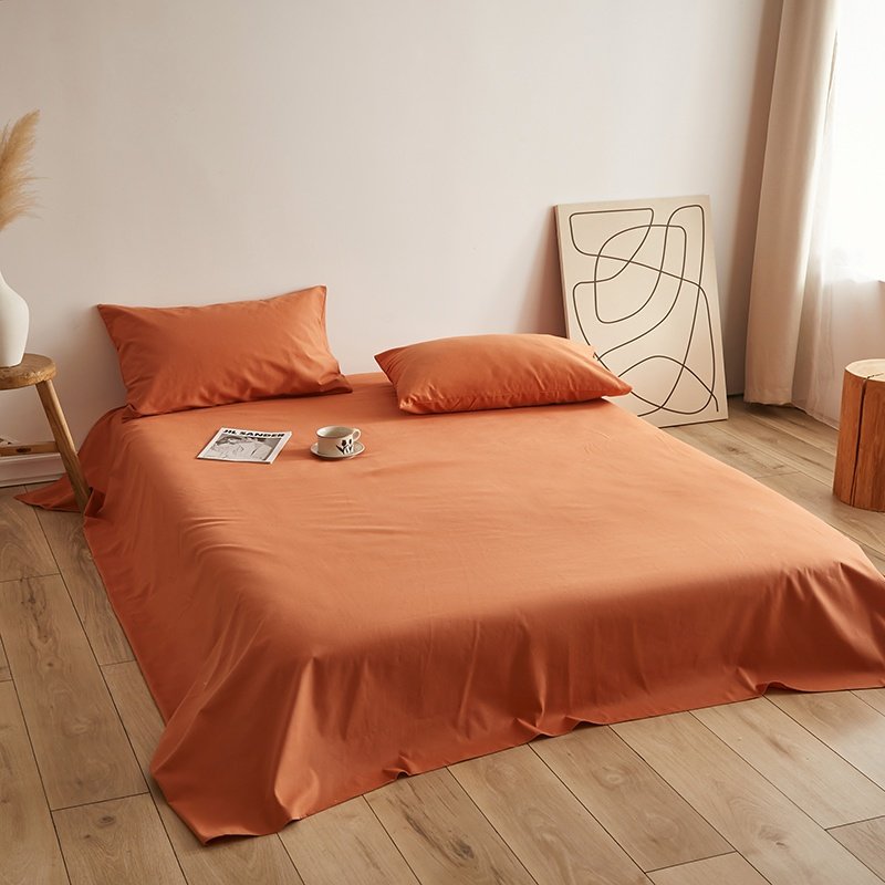 高档加厚全棉磨毛床单单件橘黄桔子橙纯色纯棉被单宿舍单人1.2米