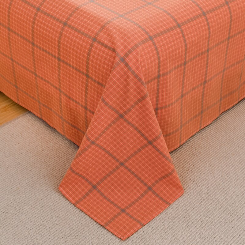 A类全棉色织水洗棉床单单件橘子黄橙黄色格纹纯棉被单单人1.21.5
