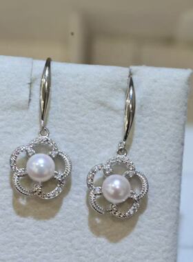 银色花朵天然日本海水akoya珍珠耳环女精致优雅气质耳饰耳钩