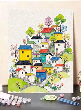 童话世界diy数字油画手工填色儿童素材油彩画治愈手绘画装饰挂画