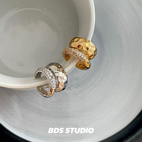 BDS STUDIO轻奢双层气质无耳洞金属耳夹锆石气质百搭耳骨夹耳环