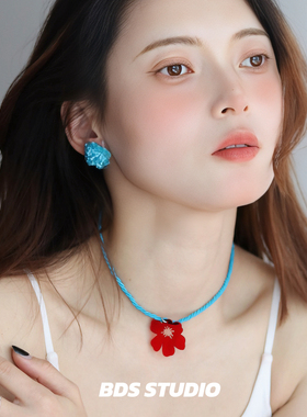 BDS STUDIO清凉感蓝色手串珠925银针耳钉简约百搭气质耳钉耳夹女