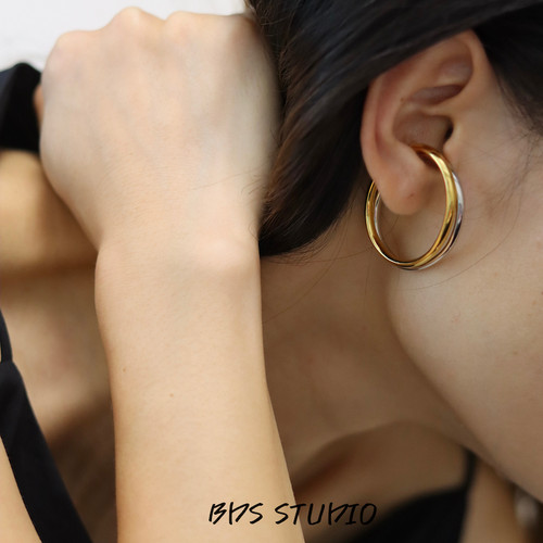 BDS STUDIO大圈欧美简约线条夸张耳骨夹几何铜镀金高级感耳挂耳饰