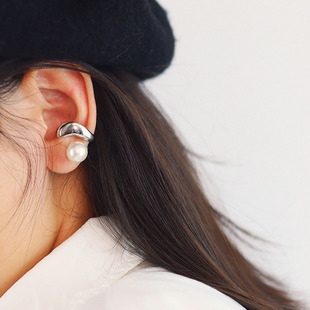 白大婶复古金属银色缠绕珍珠气质耳骨夹耳挂简约小巧无耳洞耳挂女