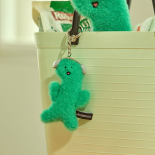 韩国代购JOGUMAN乔古曼绿色恐龙耳机抱狗系列毛绒玩偶挂件钥匙扣