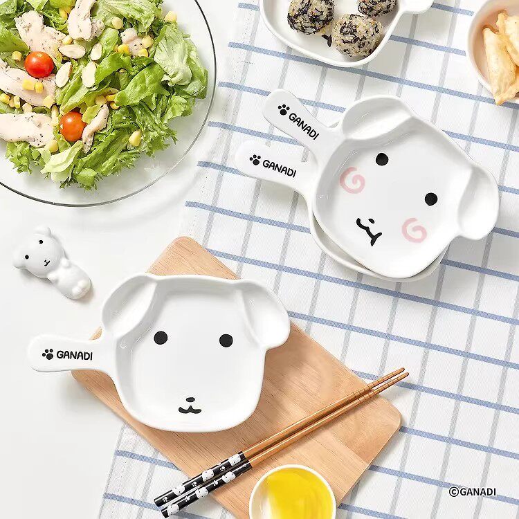 韩国正版ganadi小白狗带手把餐盘碟子菜碟餐具周边生日礼物