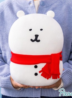日本正版nagano红围巾雪人自嘲熊毛绒公仔玩偶抱枕周边礼物